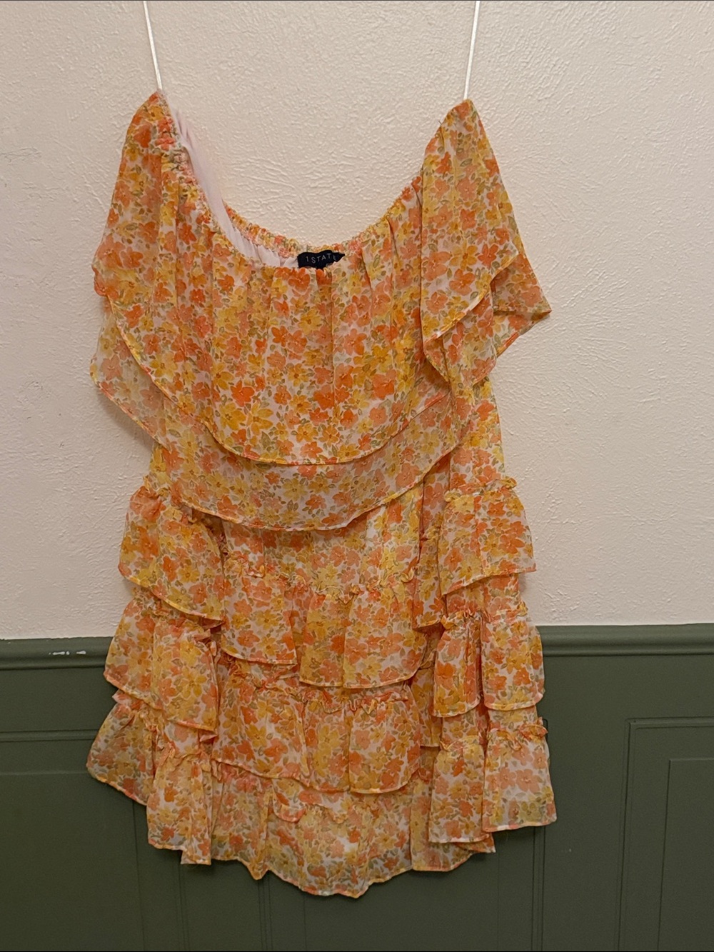 1. State Yellow Orange Floral Tiered Ruffle Dress